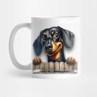 DACHSHUND BLACK TAN PEERING OVER FENCE MUG Mug